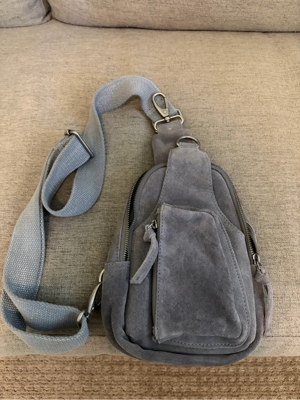 Free People- Suede Grey Womens Crossbody Sling Bag